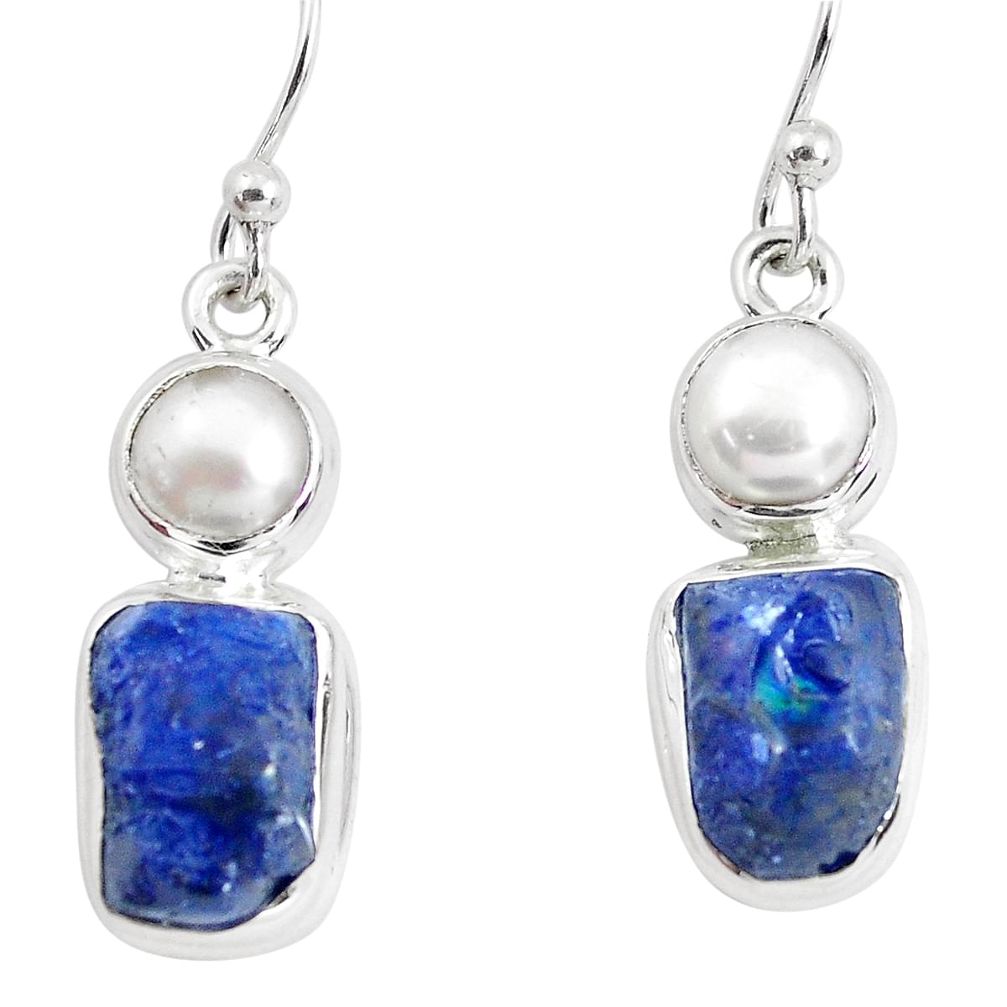 925 silver 12.36cts natural blue sapphire rough pearl dangle earrings p51839