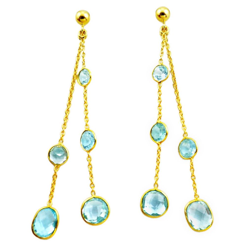 925 silver 15.15cts natural blue topaz 14k gold chandelier earrings p87429