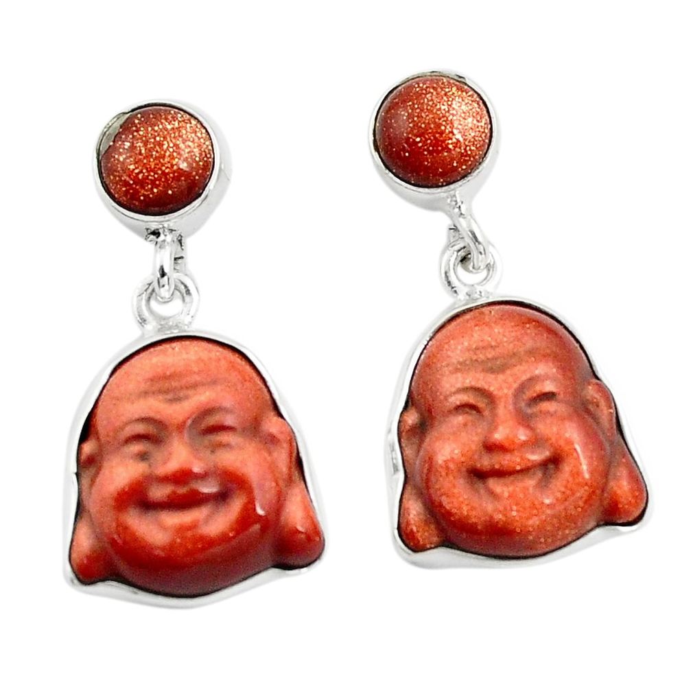 925 silver 16.73cts natural brown goldstone buddha charm earrings p78212