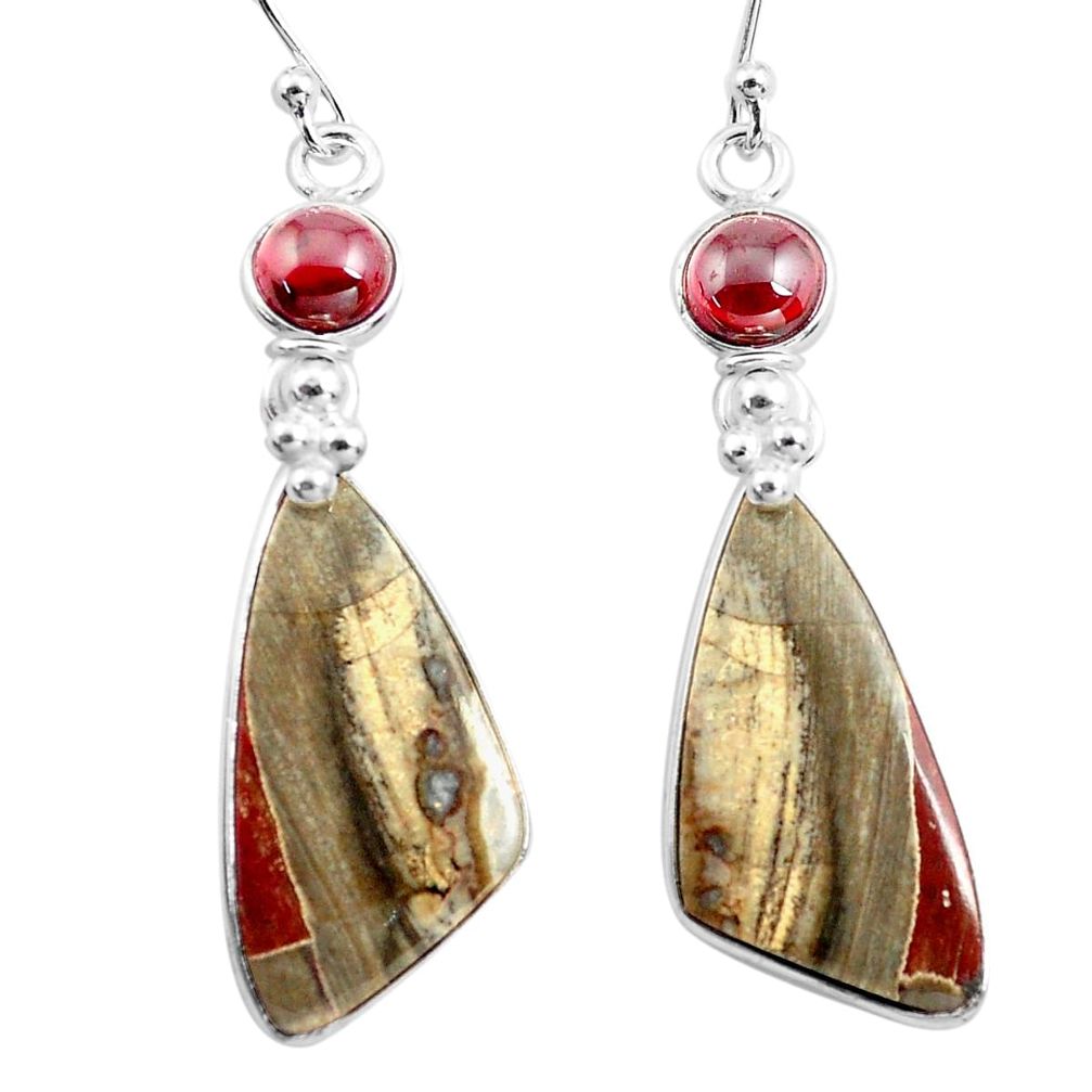 925 silver 16.68cts natural brown mushroom rhyolite dangle earrings p78534