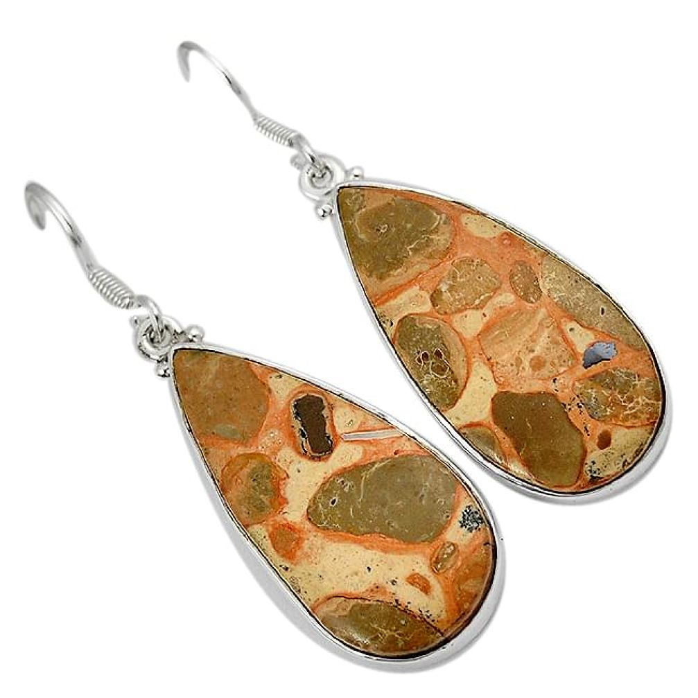 925 silver natural brown rocky butte picture jasper pear dangle earrings h71762