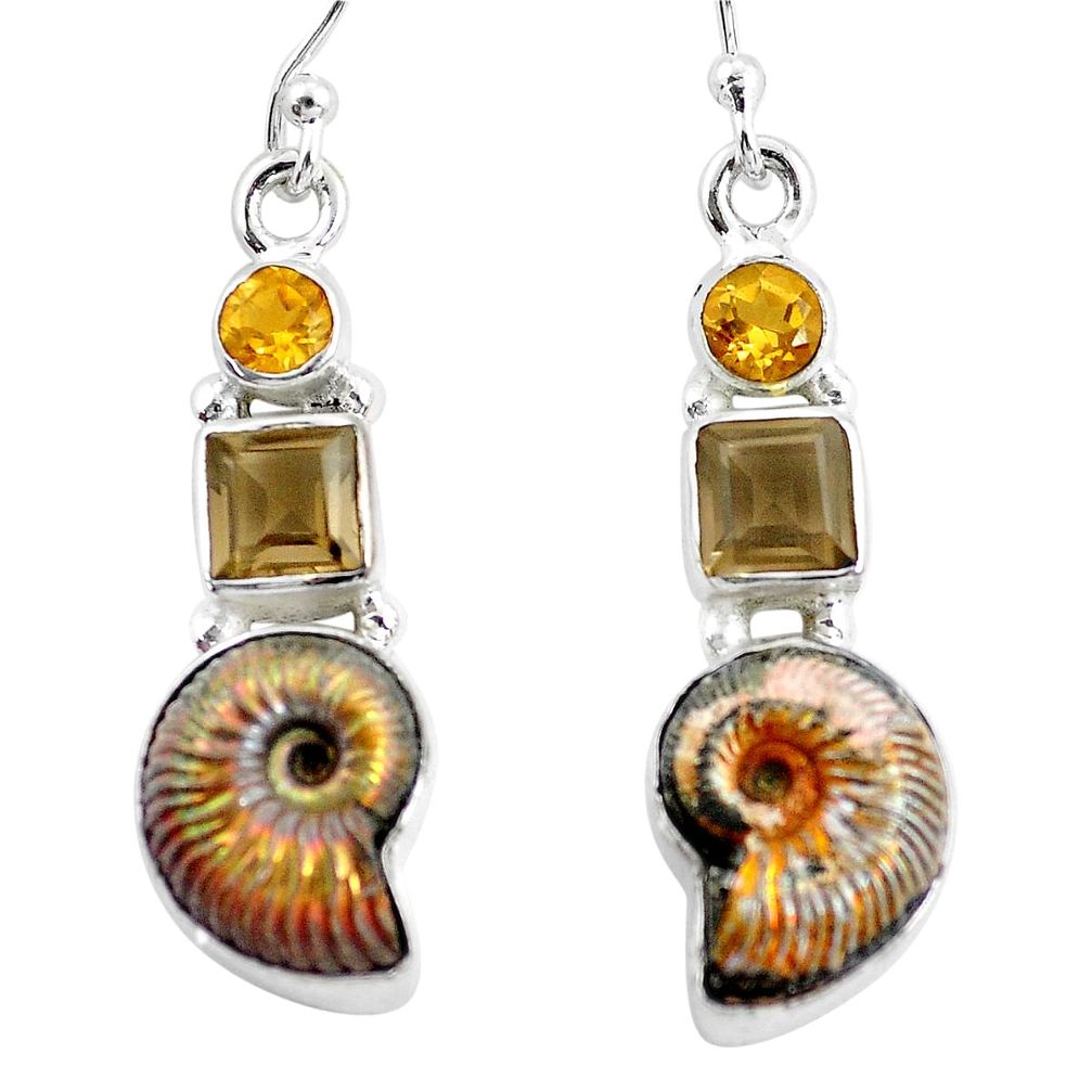 925 silver 15.47cts natural brown russian jurassic opal ammonite earrings p64705
