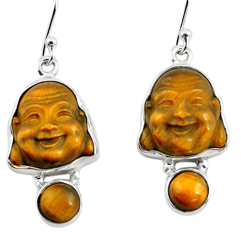 925 silver 15.65cts natural brown tiger's eye buddha charm earrings p78173