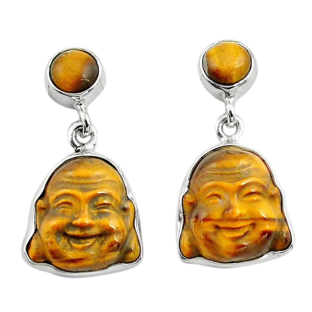 925 silver 16.73cts natural brown tiger's eye buddha charm earrings p78215