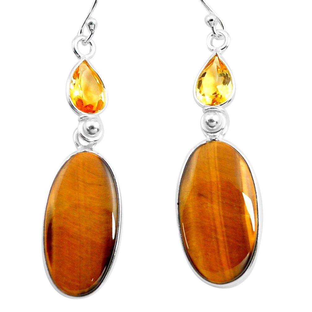 925 silver 19.09cts natural brown tiger's eye citrine dangle earrings p78704