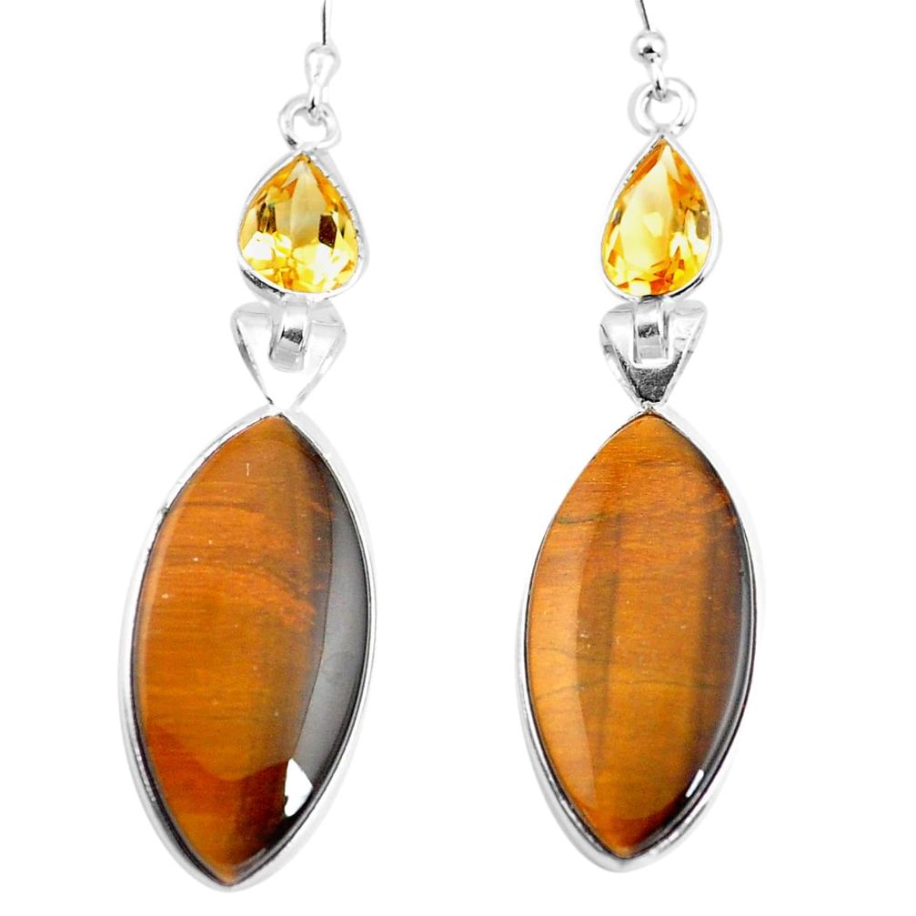 925 silver 18.39cts natural brown tiger's eye citrine dangle earrings p78712