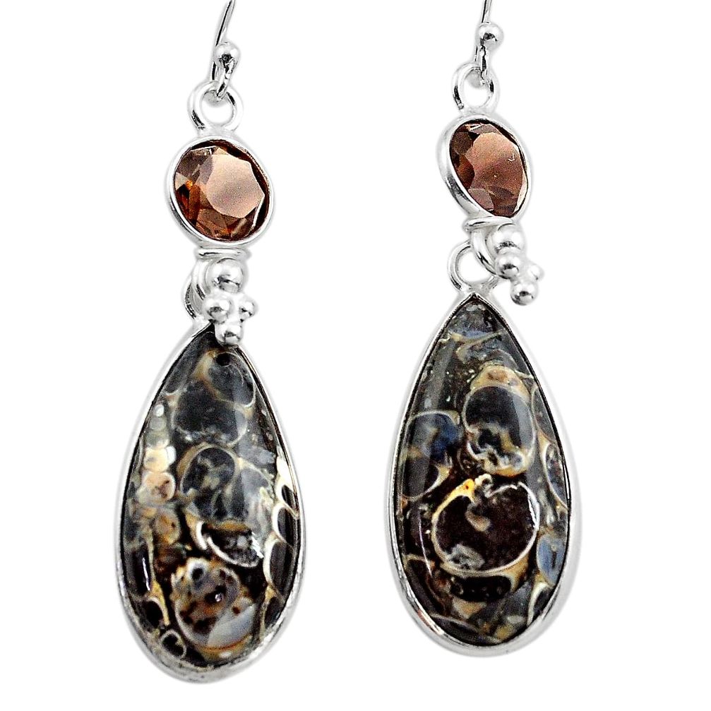 925 silver 17.46cts natural brown turritella fossil snail agate earrings p88818