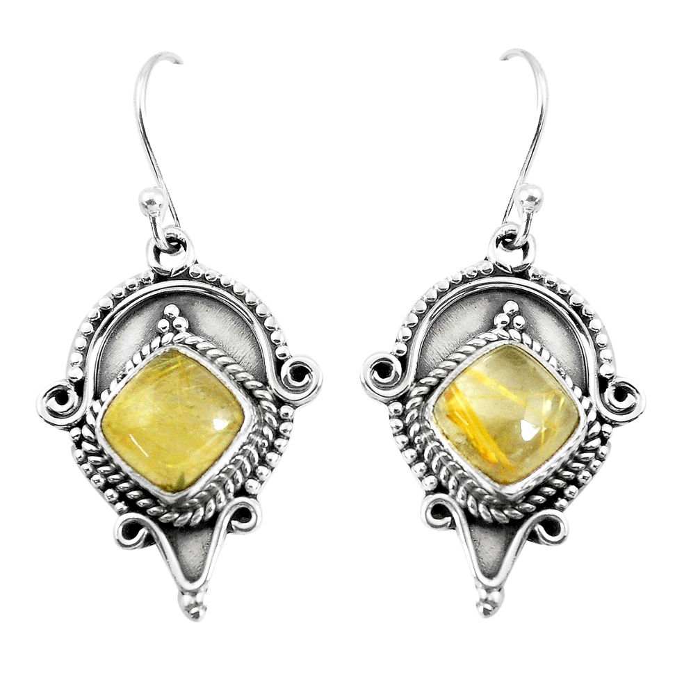 925 silver 6.84cts natural golden tourmaline rutile dangle earrings p52848