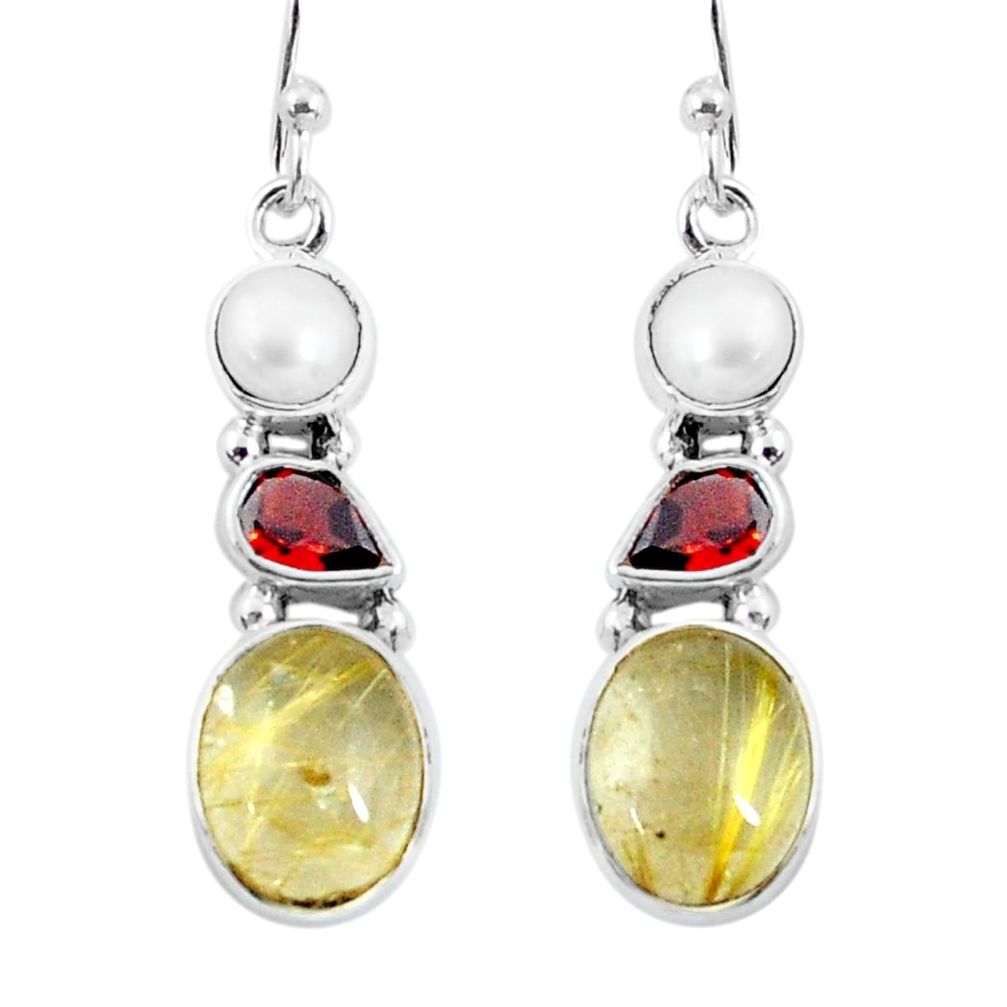 925 silver 11.13cts natural golden tourmaline rutile dangle earrings p57367