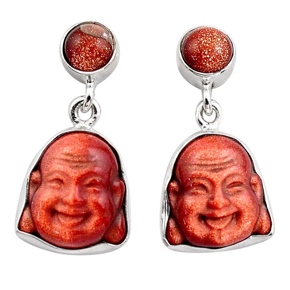 925 silver 16.20cts natural goldstone chandelier buddha charm earrings p88500