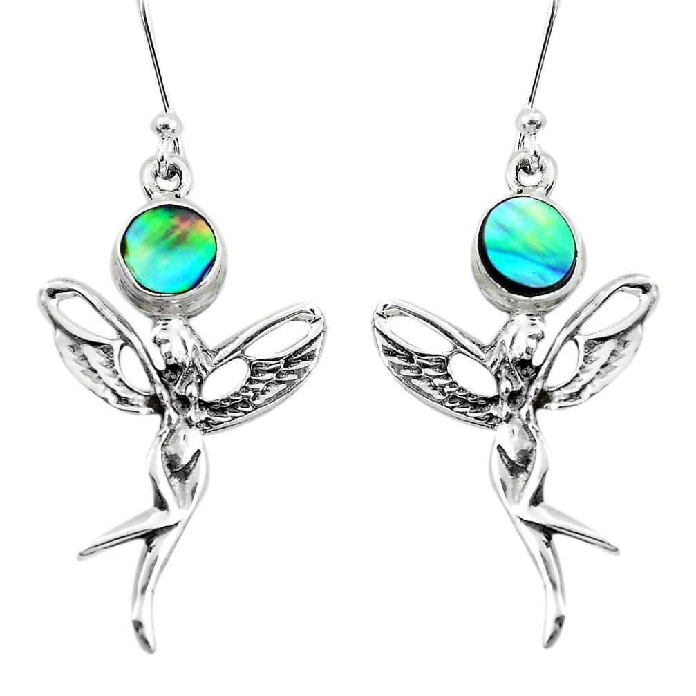 925 silver natural green abalone paua seashell angel wings fairy earrings p50774