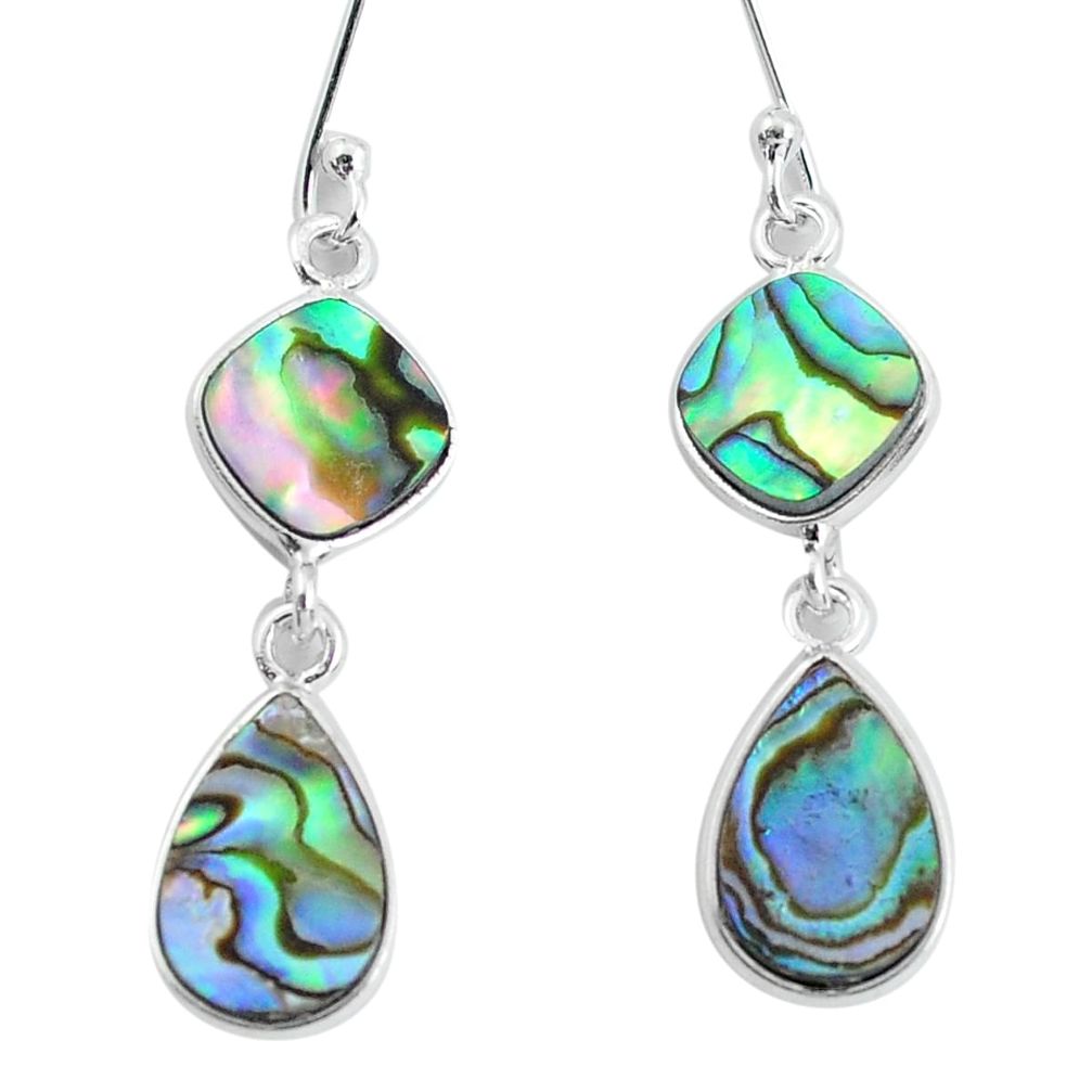 925 silver 8.09cts natural green abalone paua seashell dangle earrings p60731