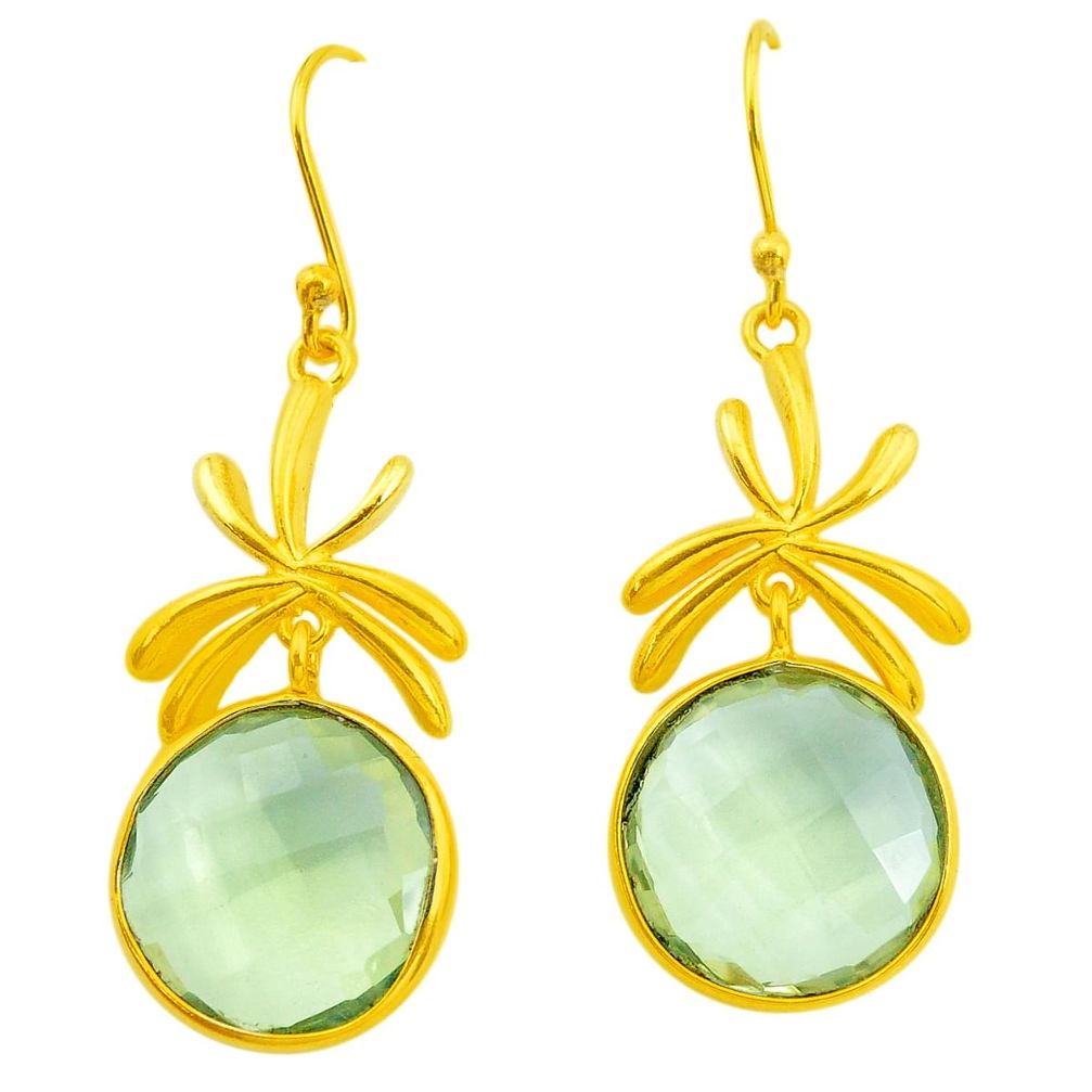925 silver 18.73cts natural green amethyst 14k gold dangle earrings p50015