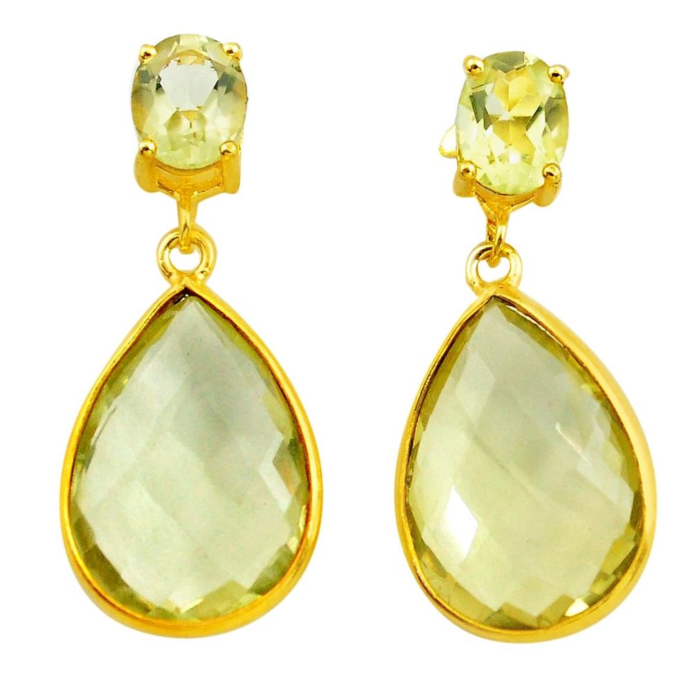925 silver 19.30cts natural green amethyst 14k gold dangle earrings p75799