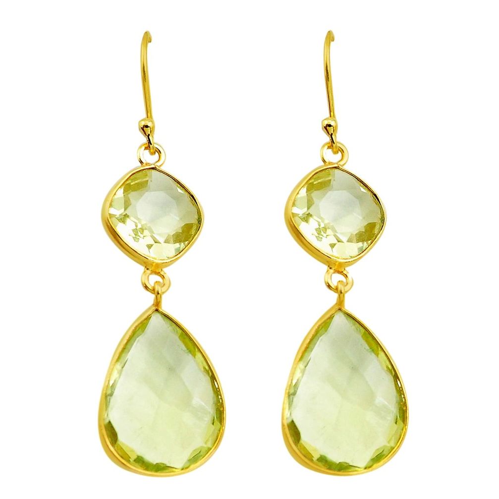 925 silver 21.41cts natural green amethyst 14k gold dangle earrings p75816