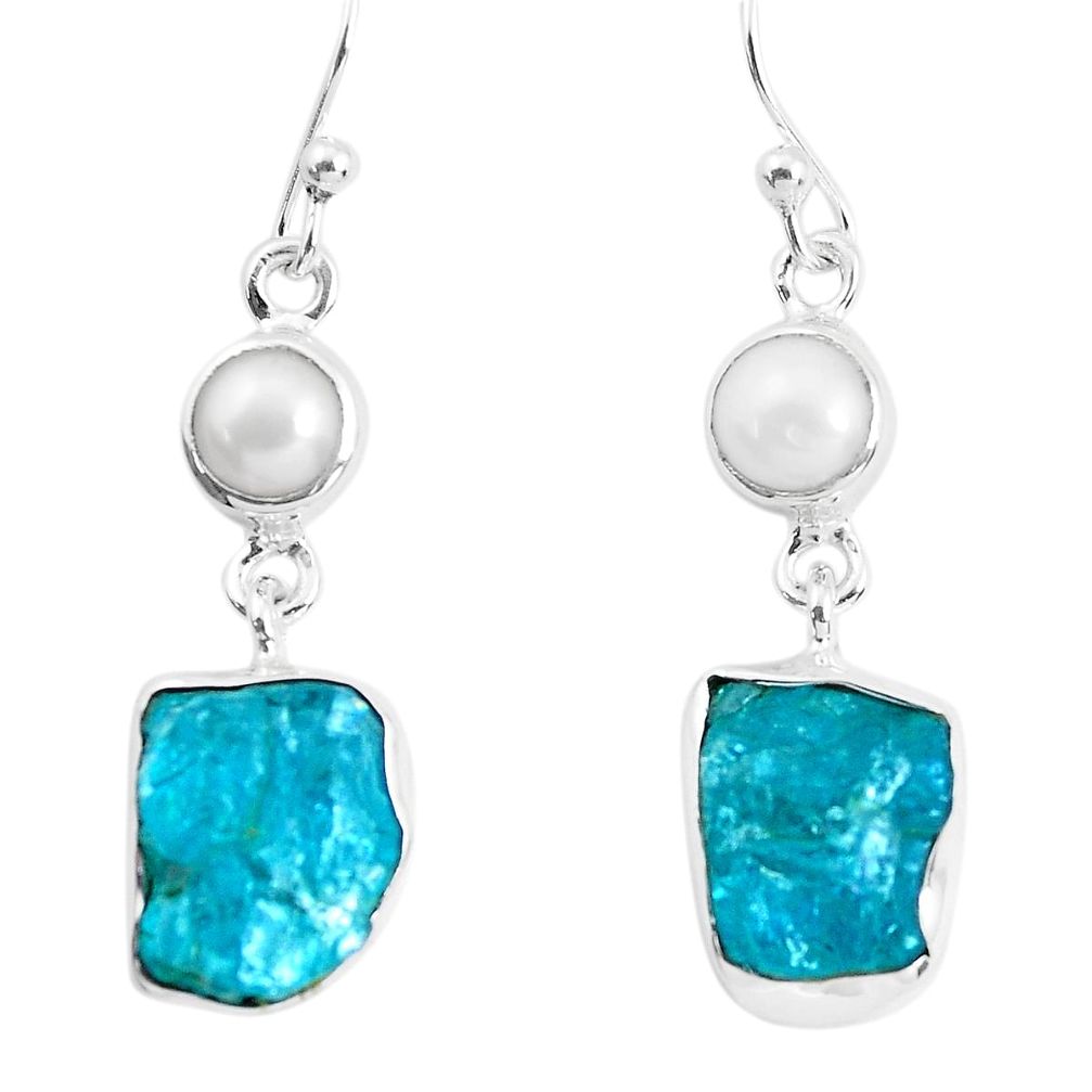 925 silver 14.72cts natural green apatite rough pearl dangle earrings p51755