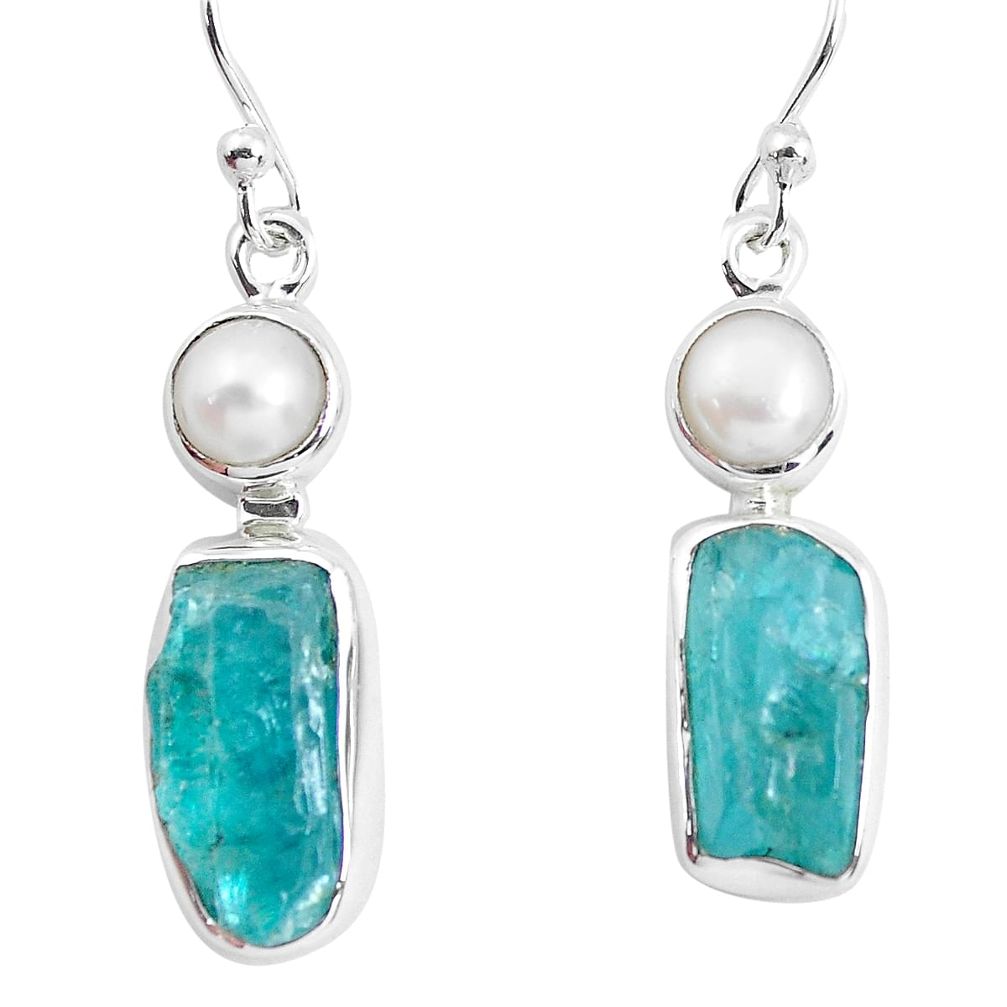 925 silver 12.52cts natural green apatite rough pearl dangle earrings p51864