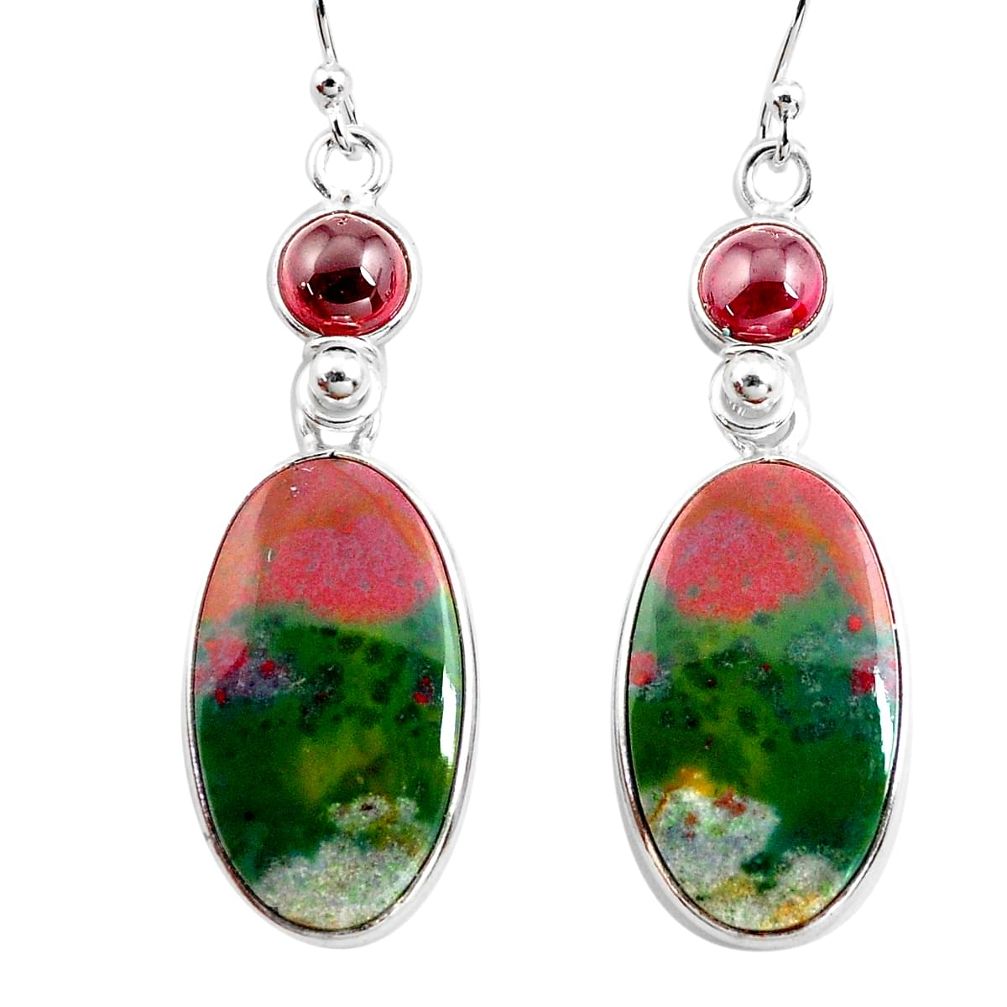925 silver 19.76cts natural green bloodstone african dangle earrings p78698