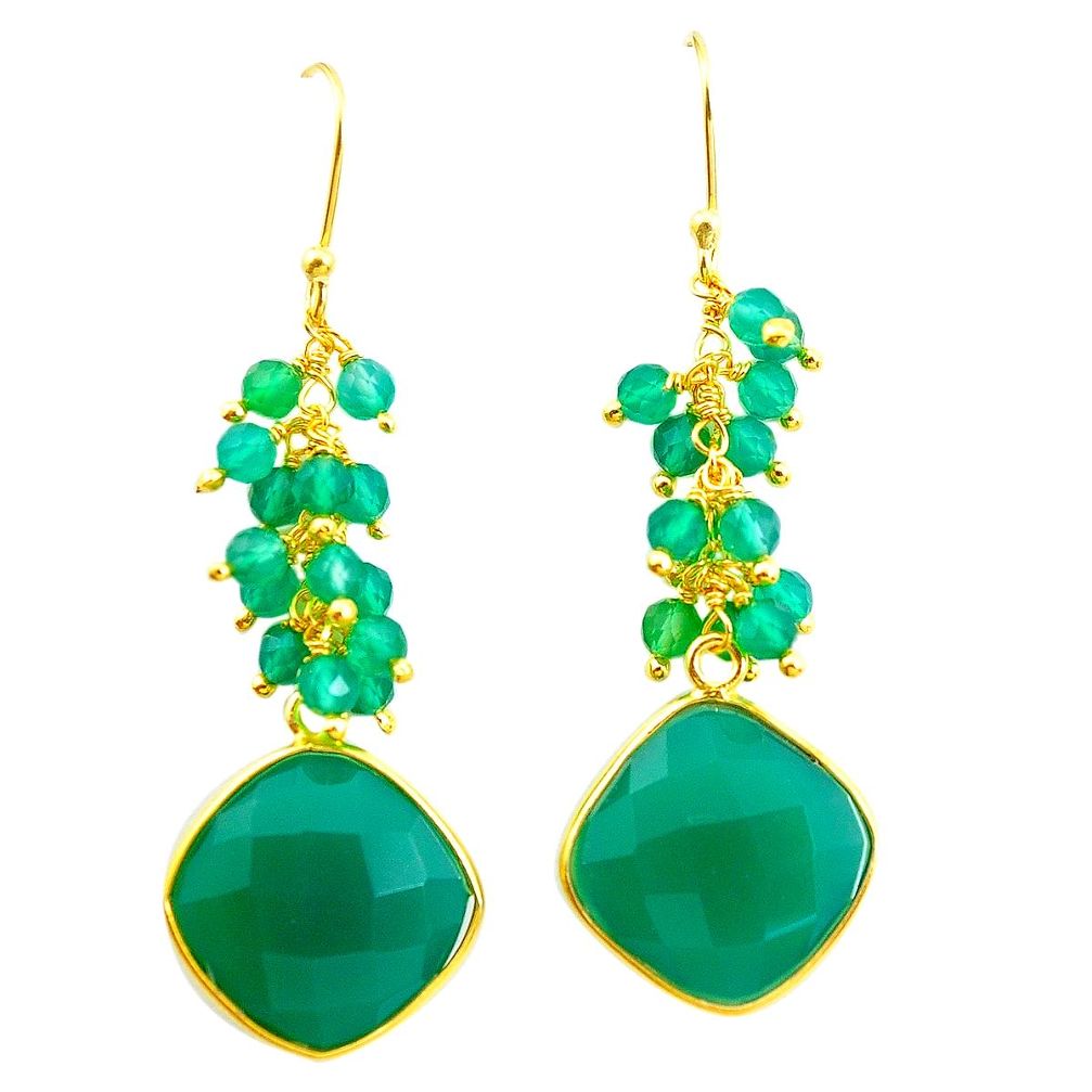 925 silver 22.14cts natural green chalcedony 14k gold chandelier earrings p49764