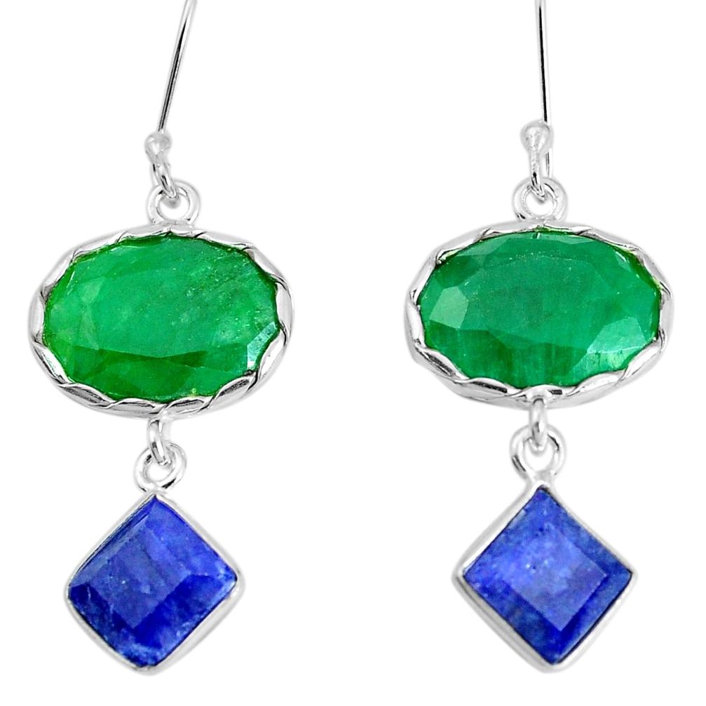 925 silver 17.29cts natural green emerald blue sapphire dangle earrings p34792