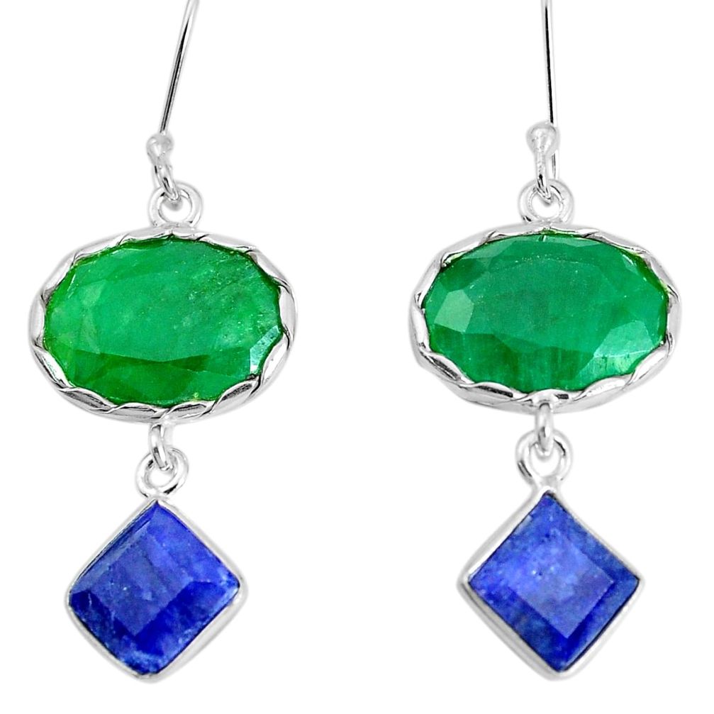 925 silver 17.90cts natural green emerald sapphire dangle earrings p34786