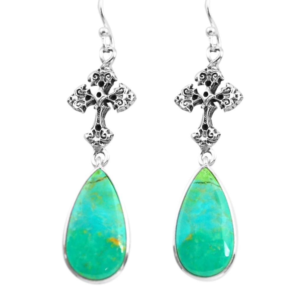 925 silver 14.23cts natural green kingman turquoise holy cross earrings p72538