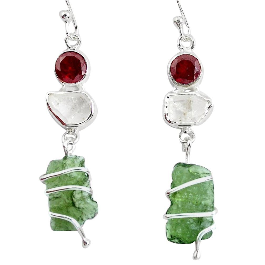 925 silver 13.15cts natural green moldavite (genuine czech) earrings p50320