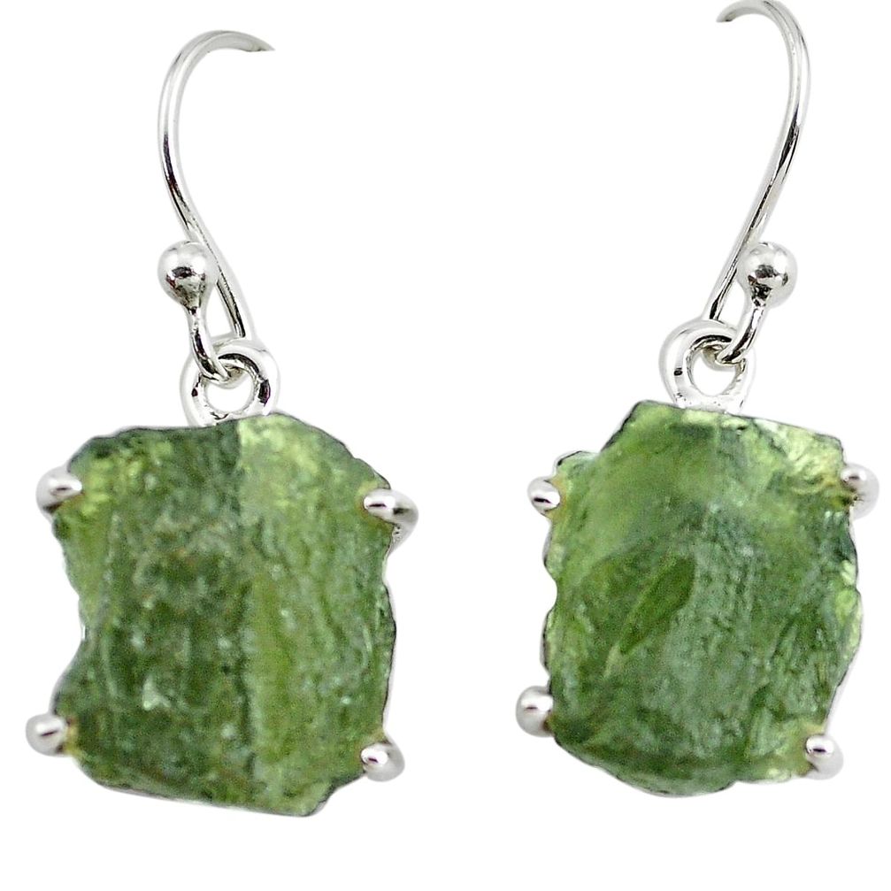 925 silver 11.37cts natural green moldavite (genuine czech) earrings p71009