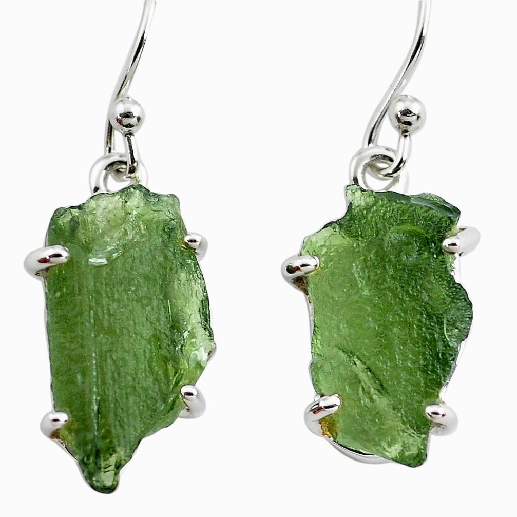 925 silver 9.13cts natural green moldavite (genuine czech) earrings p71014