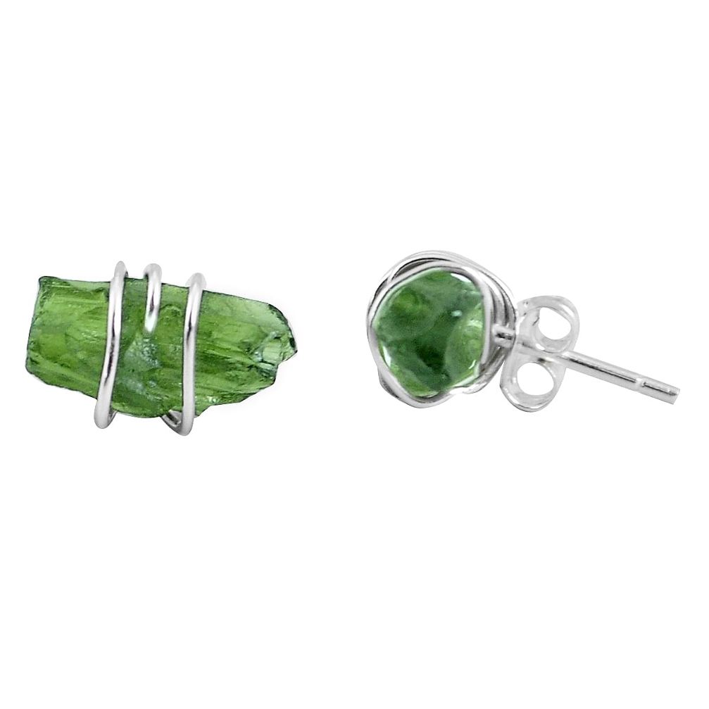 925 silver 3.67cts natural green moldavite (genuine czech) stud earrings p50359