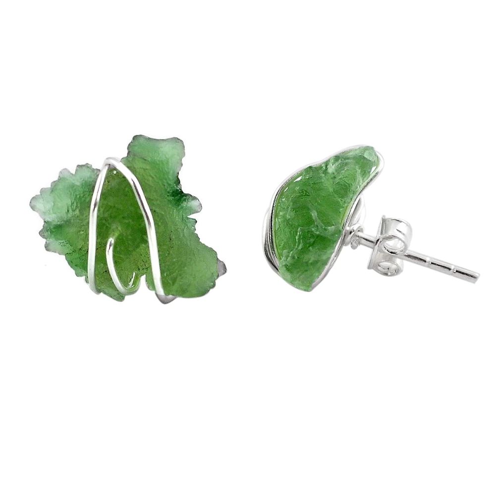 925 silver 6.24cts natural green moldavite (genuine czech) stud earrings p87256