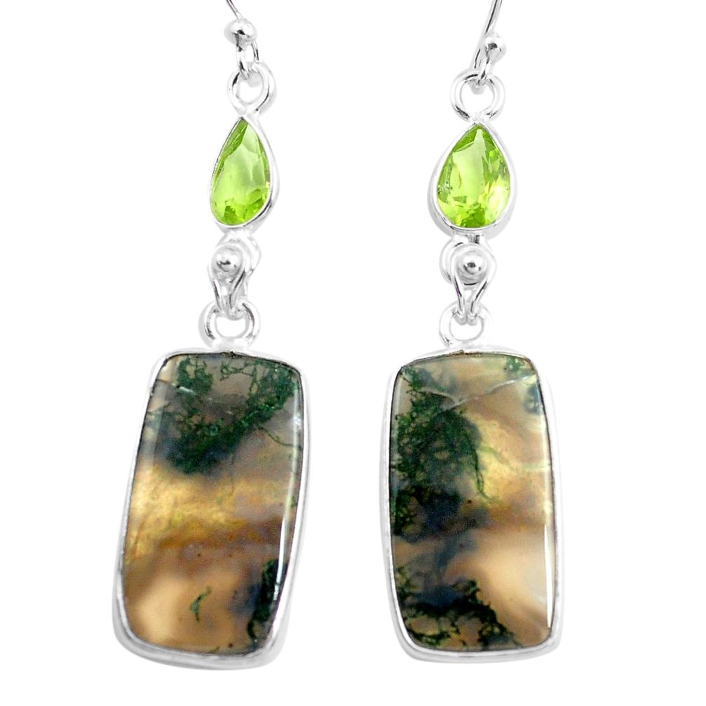 925 silver 17.35cts natural green moss agate peridot dangle earrings p78537