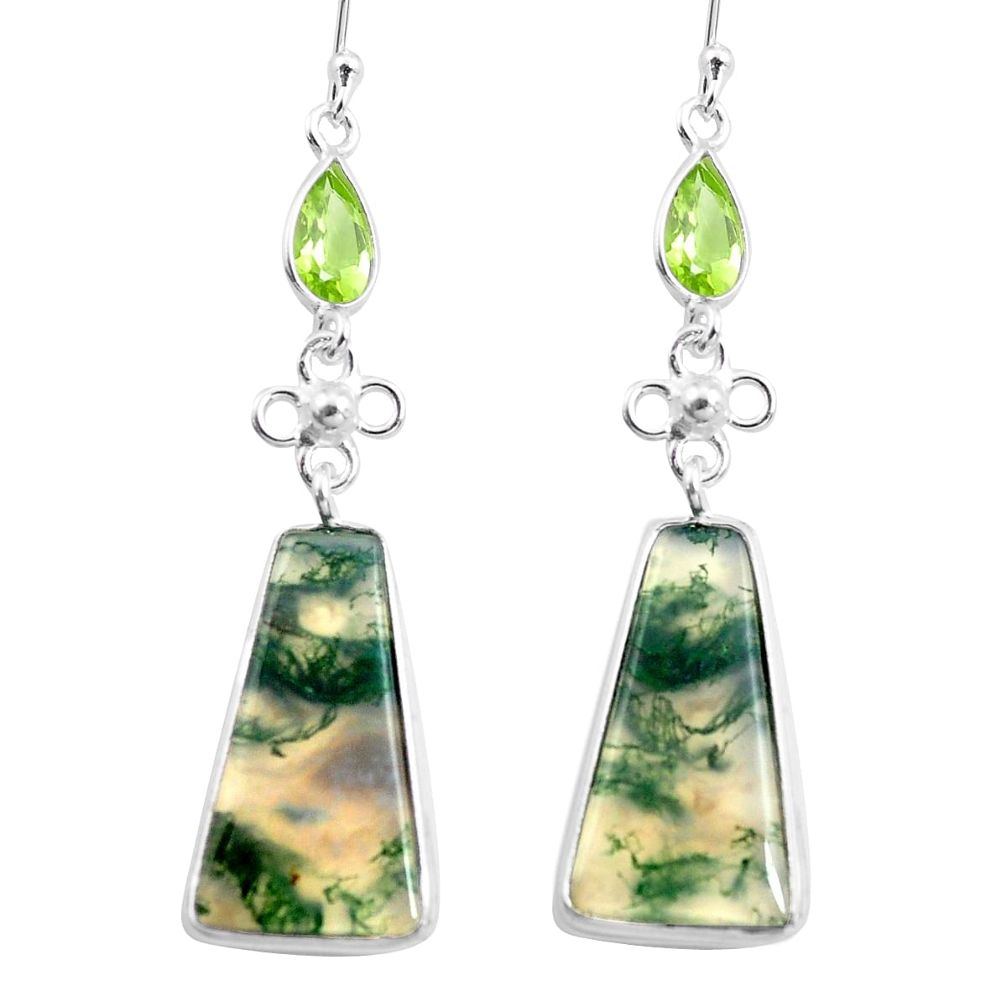 925 silver 17.90cts natural green moss agate peridot dangle earrings p78540