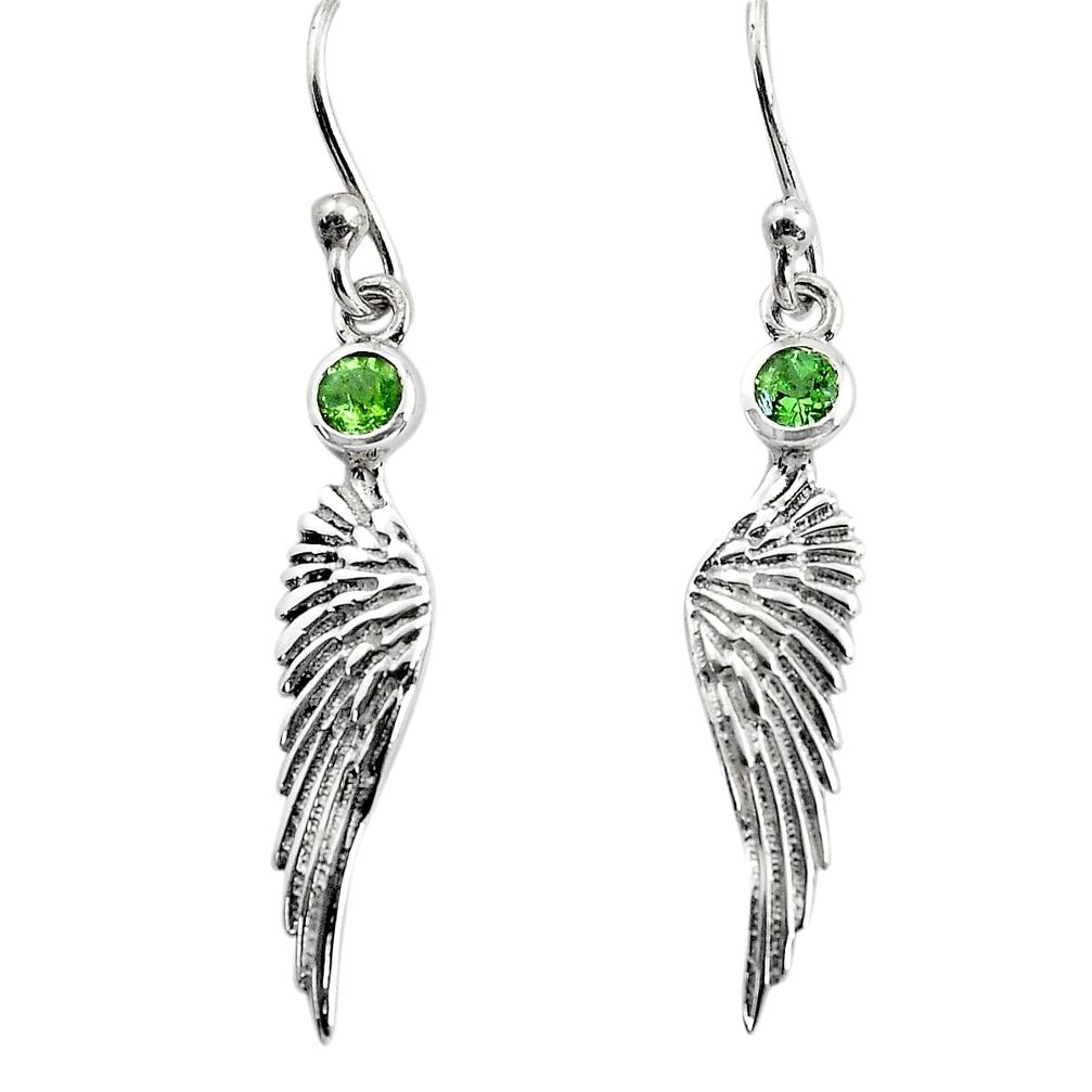 925 silver 0.76cts natural green peridot dangle feather charm earrings p82416