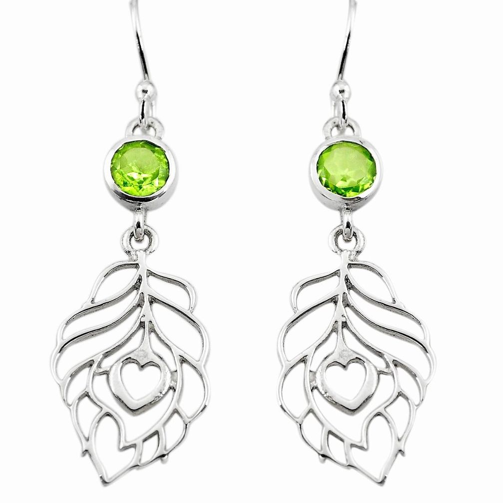 925 silver 2.03cts natural green peridot dangle feather earrings jewelry p73624