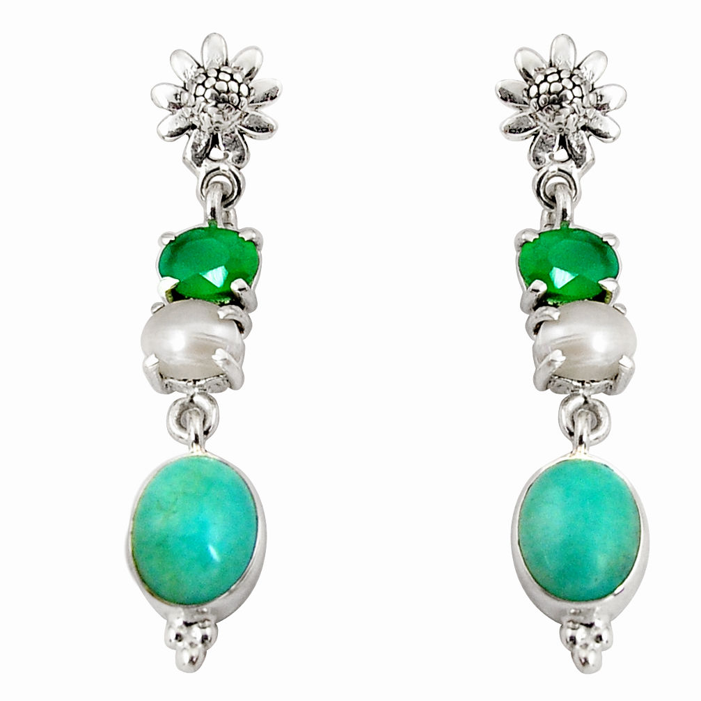 925 silver 15.44cts natural green peruvian amazonite dangle earrings d32294