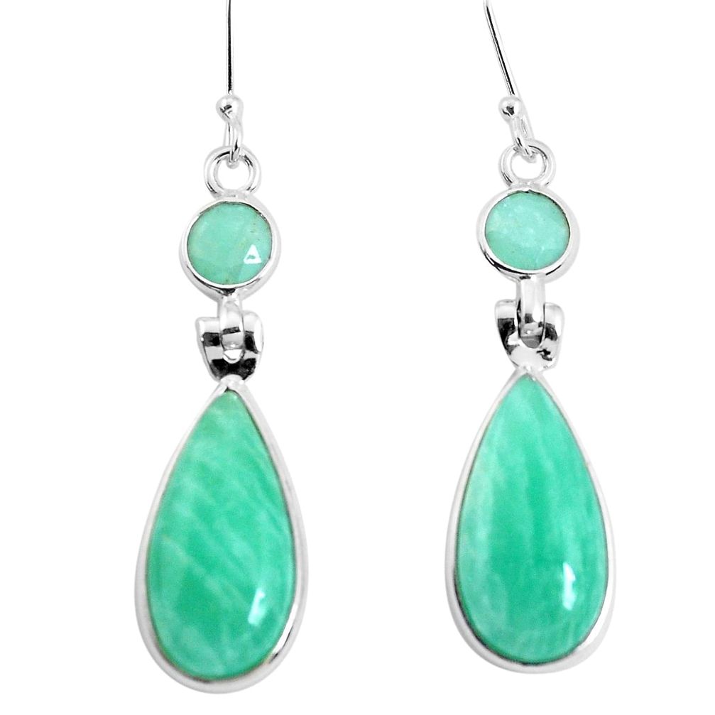 925 silver 17.96cts natural green peruvian amazonite dangle earrings p47968