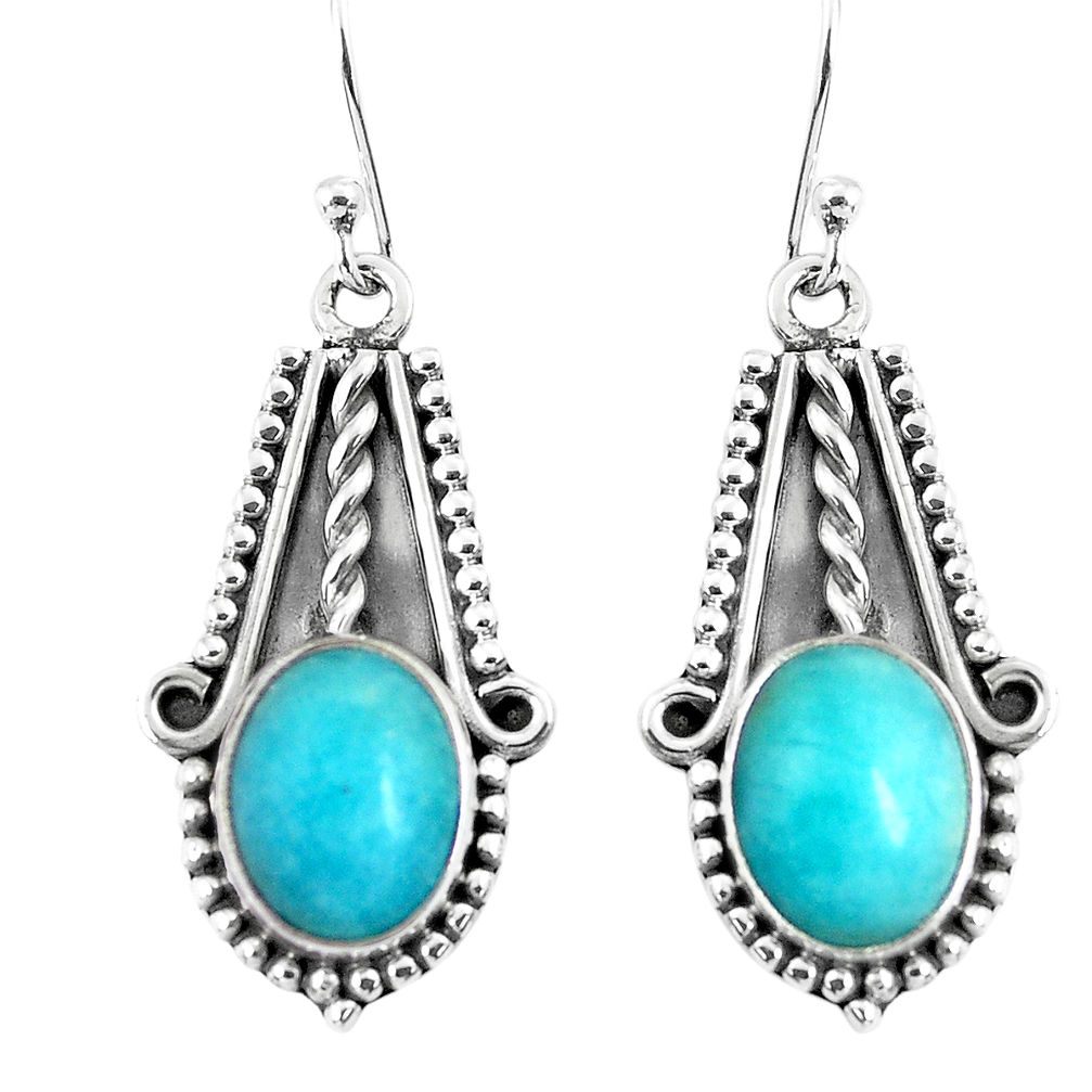 925 silver 9.10cts natural green peruvian amazonite dangle earrings p52804