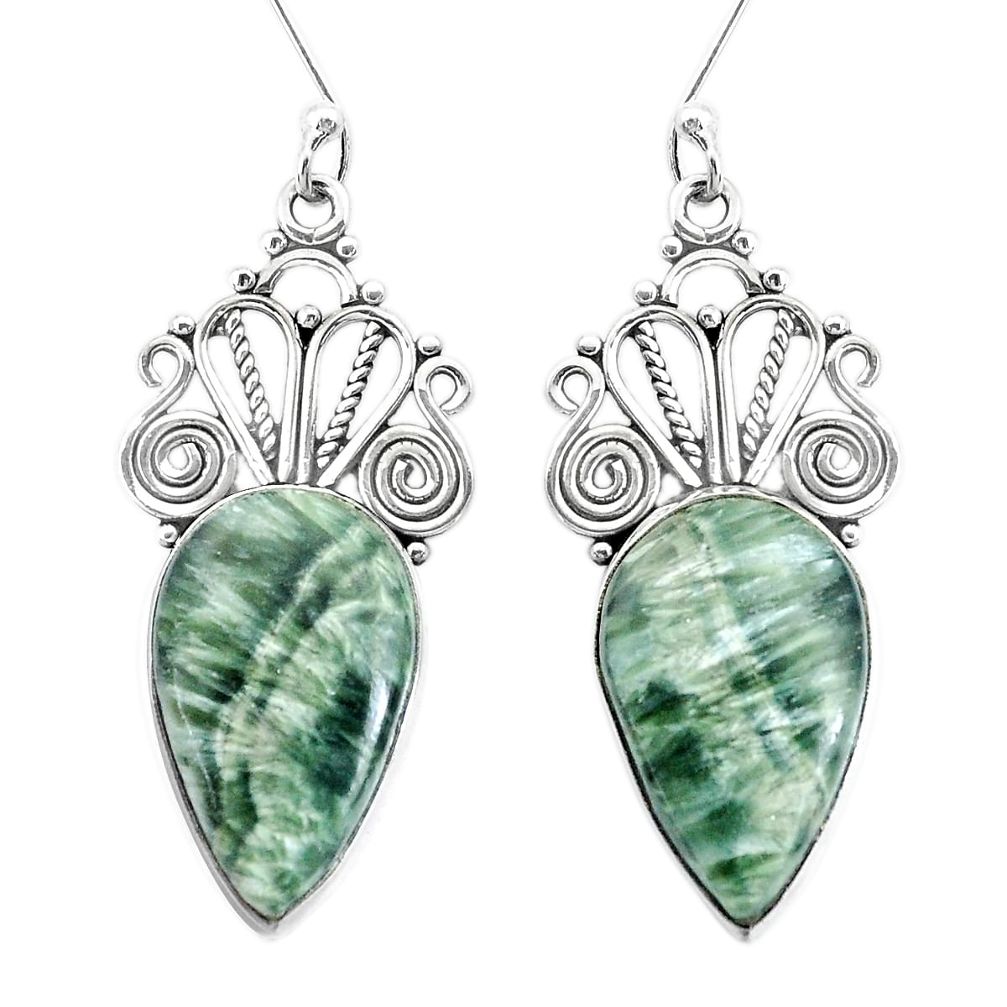 925 silver 15.16cts natural green seraphinite (russian) dangle earrings p34875