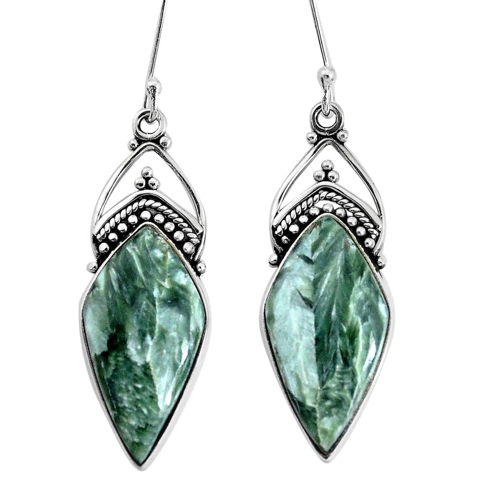 925 silver 14.72cts natural green seraphinite (russian) dangle earrings p34920