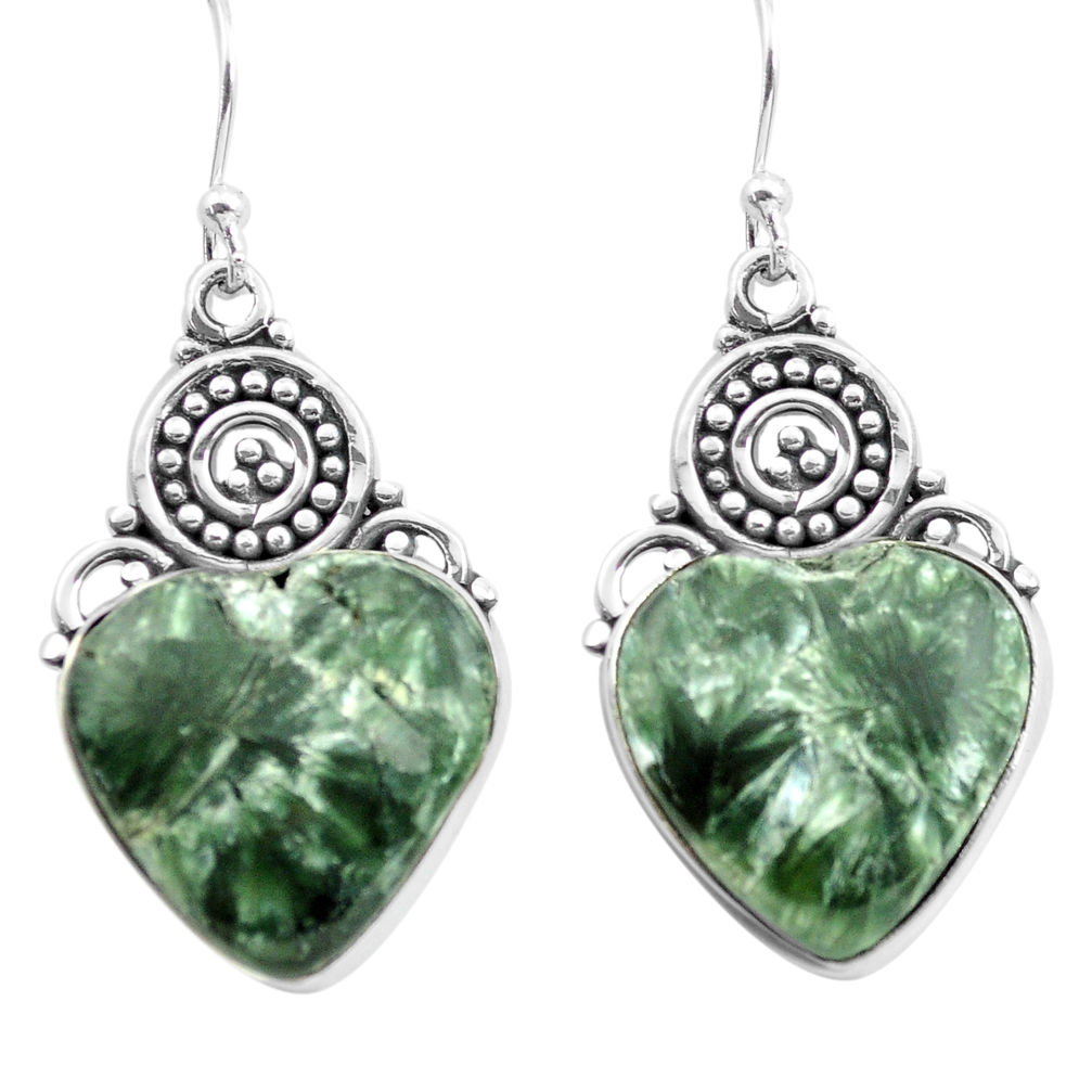 925 silver 17.42cts natural green seraphinite (russian) dangle earrings p72691