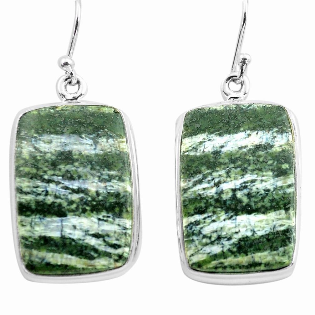 925 silver 28.30cts natural green seraphinite (russian) dangle earrings p72769