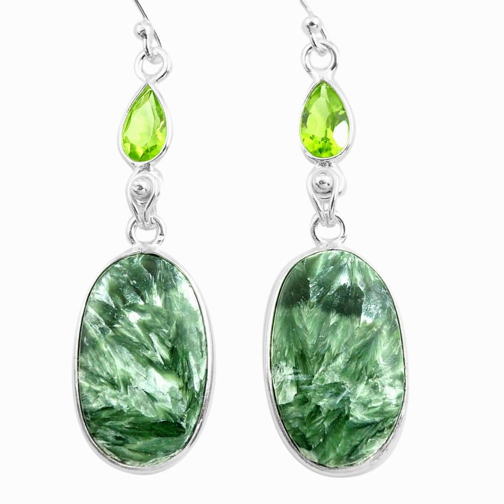 925 silver 18.39cts natural green seraphinite (russian) dangle earrings p78555