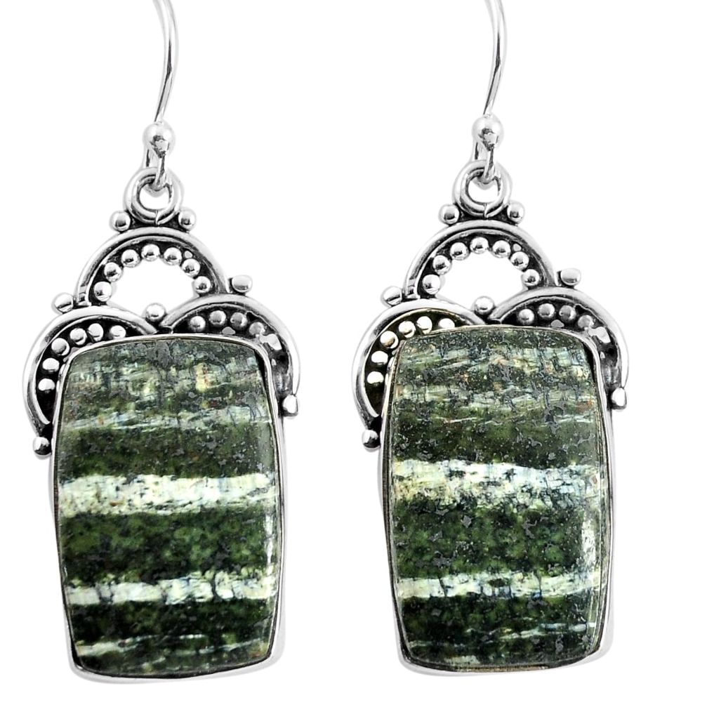 925 silver 20.65cts natural green seraphinite (russian) dangle earrings p91963