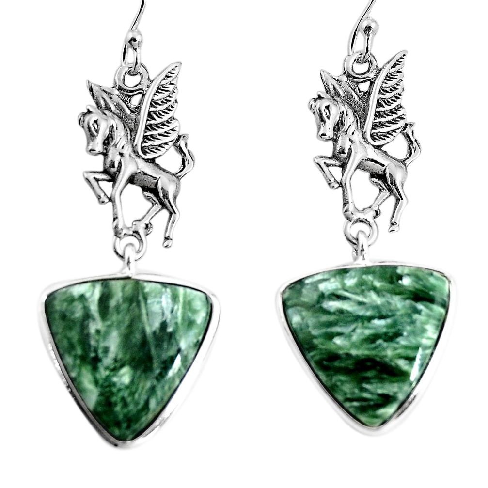 925 silver 17.57cts natural green seraphinite (russian) unicorn earrings p91905