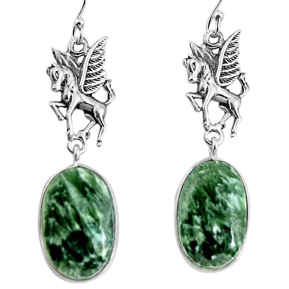 925 silver 17.91cts natural green seraphinite (russian) unicorn earrings p91914