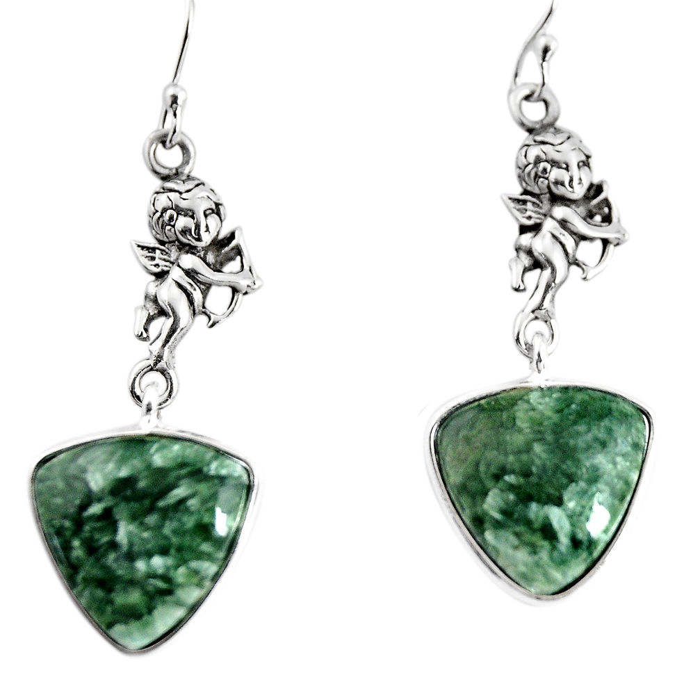 925 silver 14.23cts natural green seraphinite cupid angel wings earrings p91910