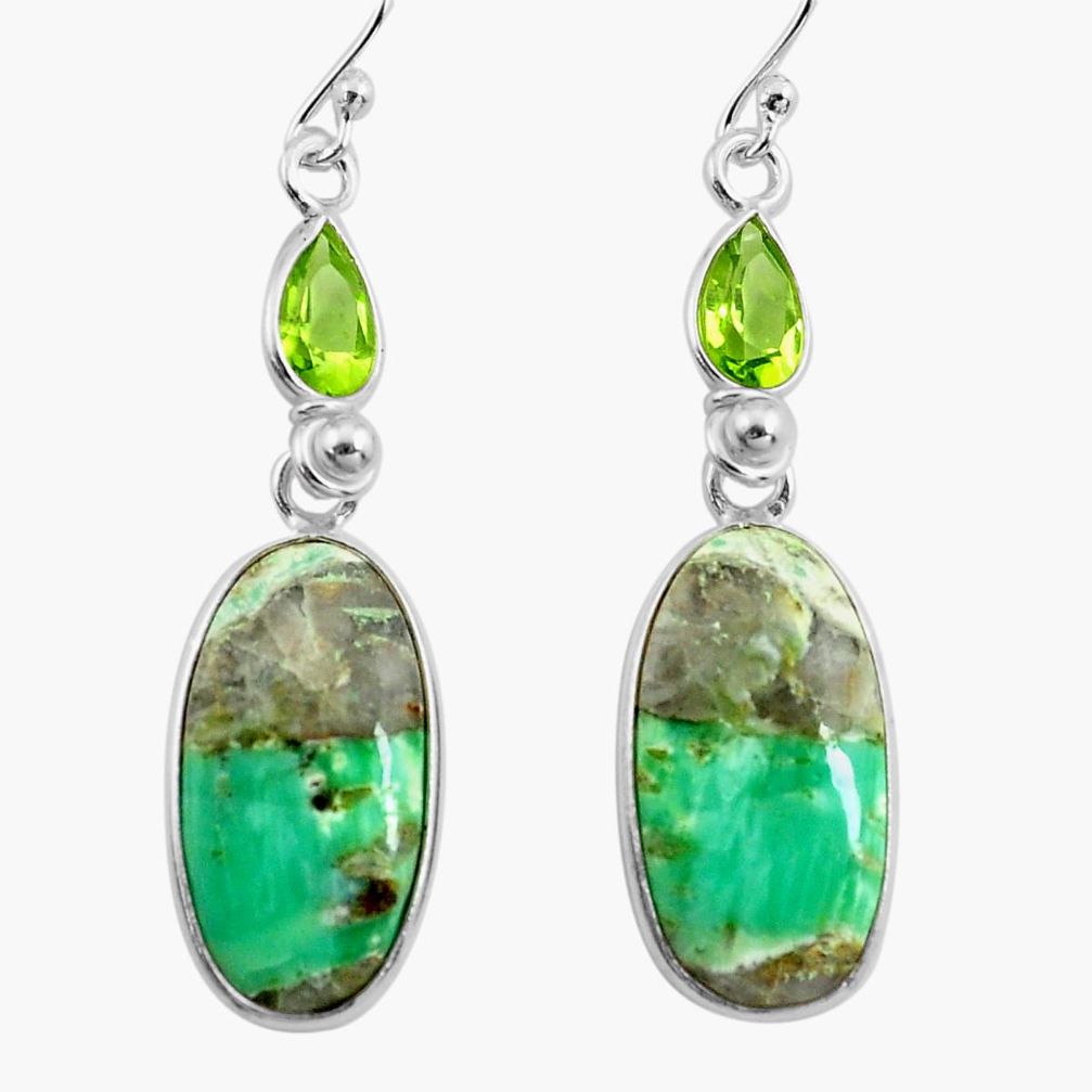 925 silver 17.32cts natural green variscite peridot dangle earrings p78633