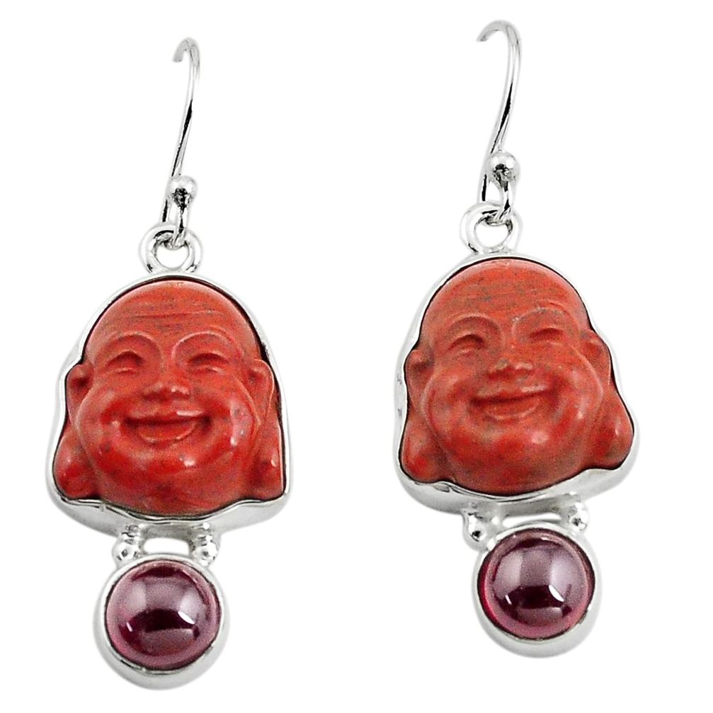 925 silver 17.57cts natural jasper red garnet buddha charm earrings p78124