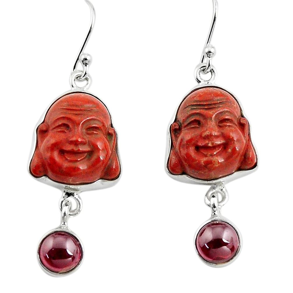 925 silver 17.22cts natural jasper red garnet buddha charm earrings p78146